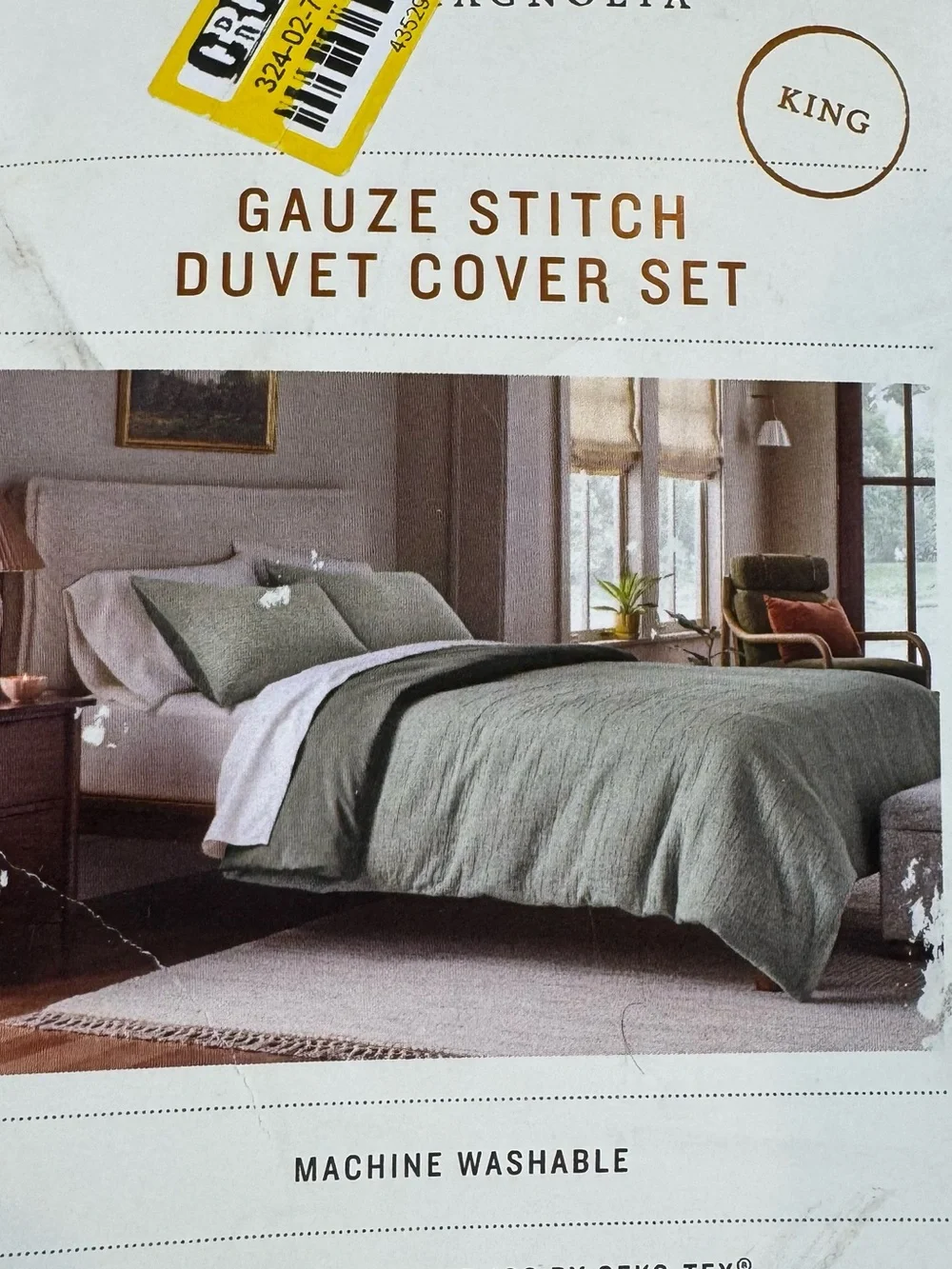 NWT Heart & Hand Magnolia Gauze Stitch Duvet Cover Set - Olive Green (King)